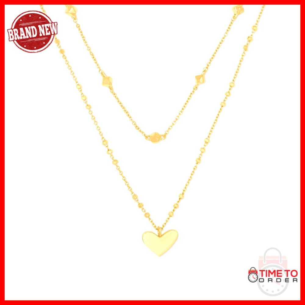 Gold Plated Heart Pendant Necklace With Multi Strand Layered Chains